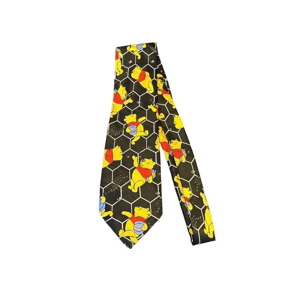 Winnie The Pooh Honey Comb Bees Novelty Tie Men's‎ Necktie Poly Black Disney